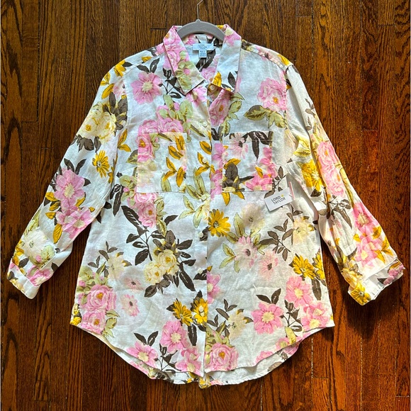 Lord & Taylor Floral Linen Shirt - Picture 1 of 16